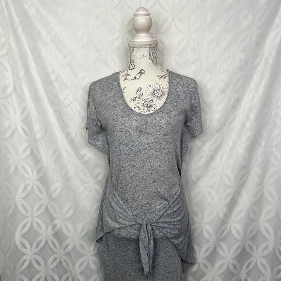 Rebecca Taylor Linen Blend Jersey Tie Front Heathered Blue Gray Dress Size S - Picture 2 of 7
